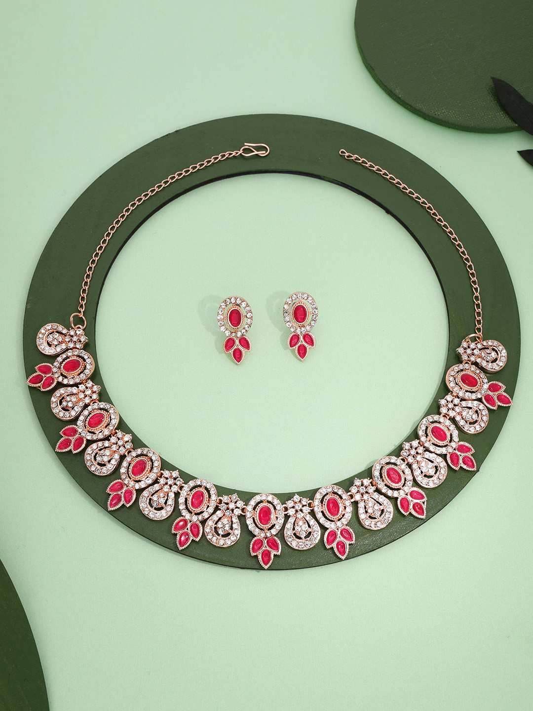 Brado Jewellery Rose Gold Plated American Diamond Studded Jewellery Sets