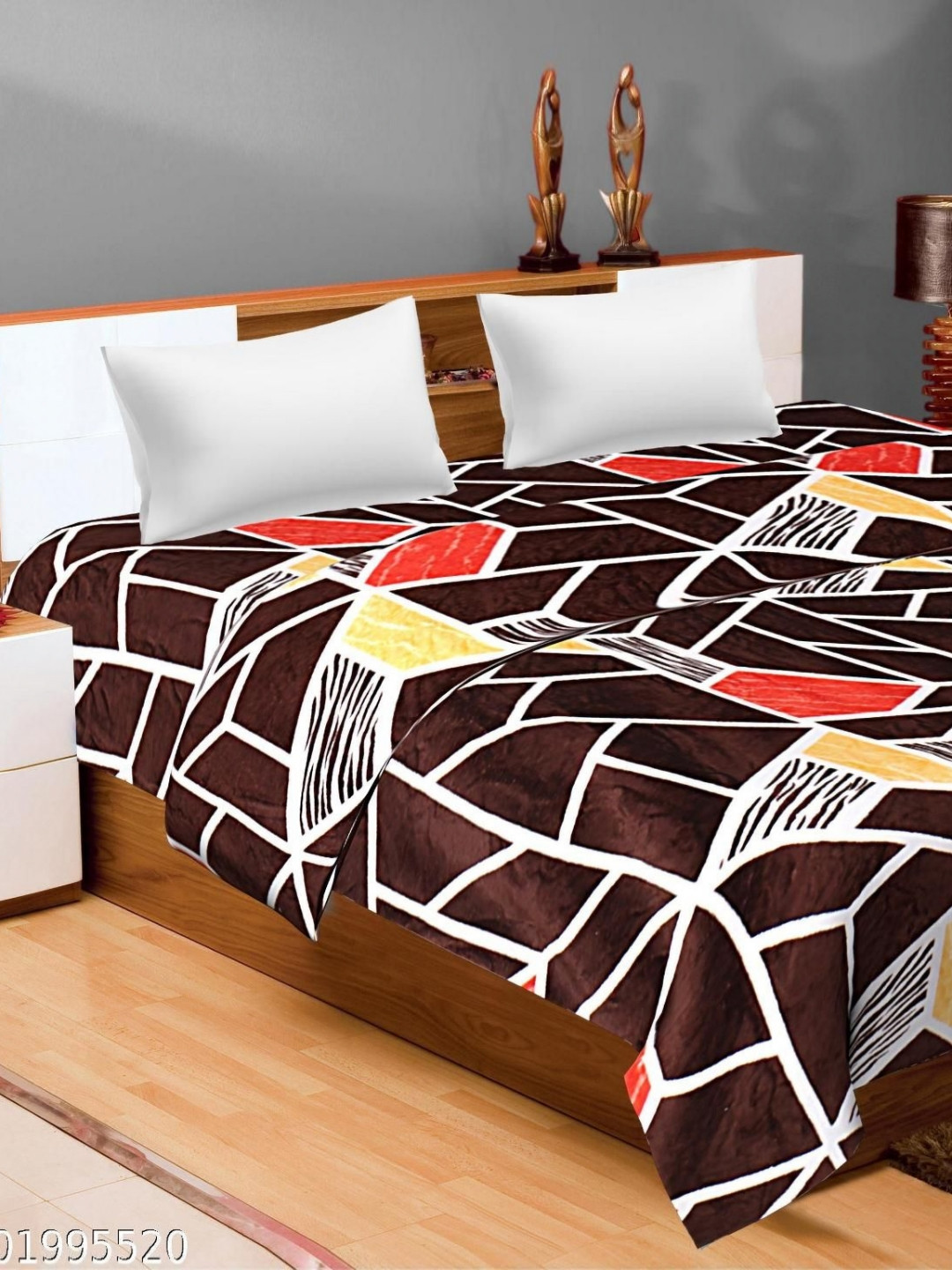 Changers Brown & White 3D Geometric Printed AC Room 300 GSM Double Bed Blanket