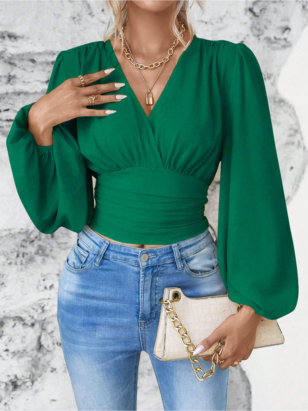 Stylecast X Slyck Puff Sleeve Smocked Crop Top
