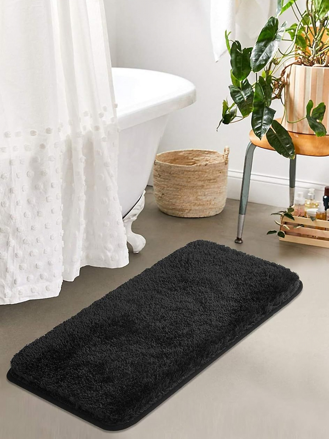 Banchmark Home Furnishings Black Microfiber Anti-Slip High Absorbent Soft Bath Rug
