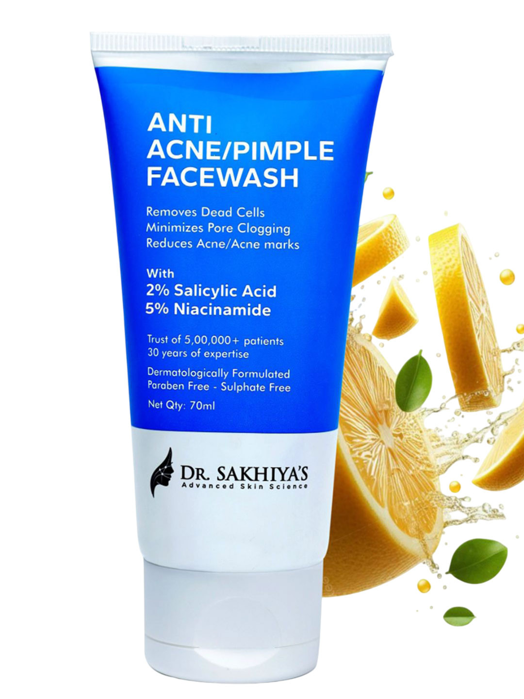 DR. SAKHIYA'S Anti-Acne Cleanser With 2% Salicylic Acid & 5% Niacinamide - 70 ml