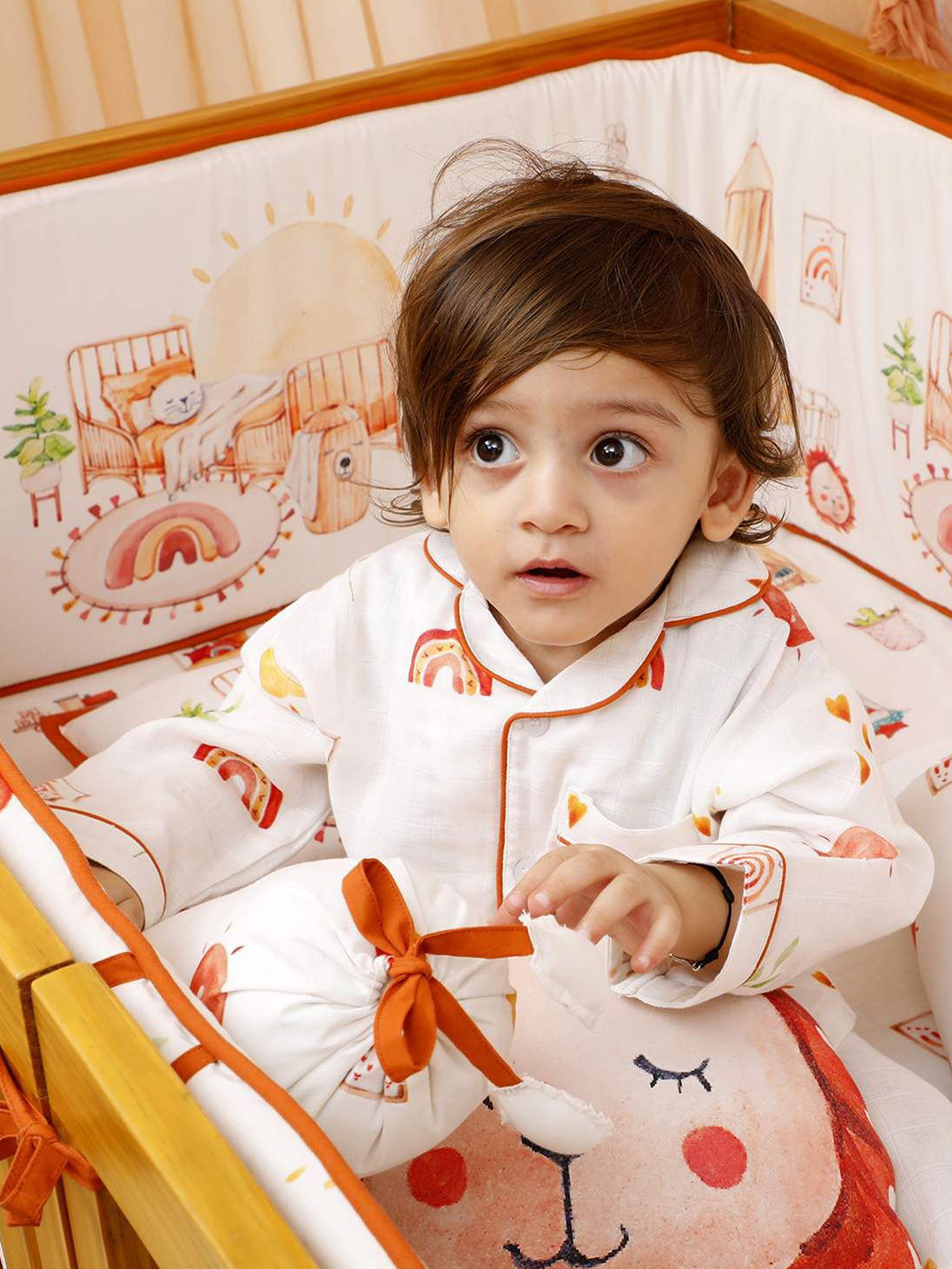 Snuggly Spaces Kids Rainbows & Rain Printed Lapel Collar Night Suits