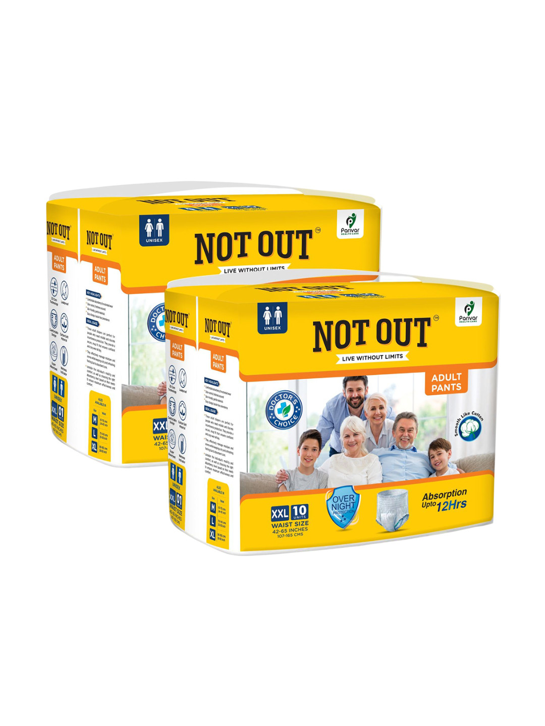 Not Out Unisex Pack Of 2 3D Core Technology Diapers - 10 Pieces Each - XXL
