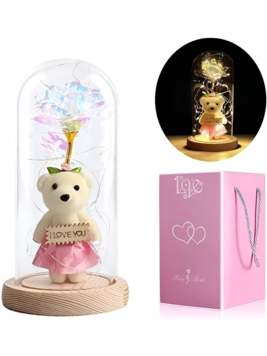 DWIZA ENTERPRISE Artificial Teddy Bear Transparent Glass Matte Living Room Lights Medium Showpiece - 8.5 Inches