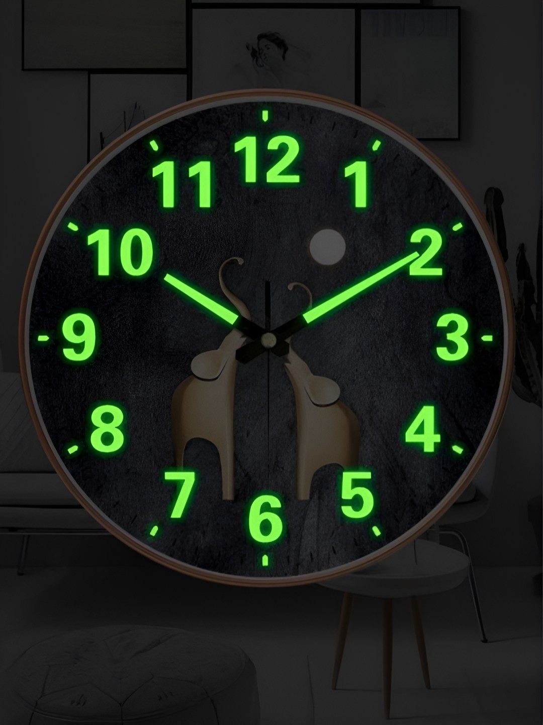 Star work Black & Green Printed Round Contemporary Analogue Wall Clock
