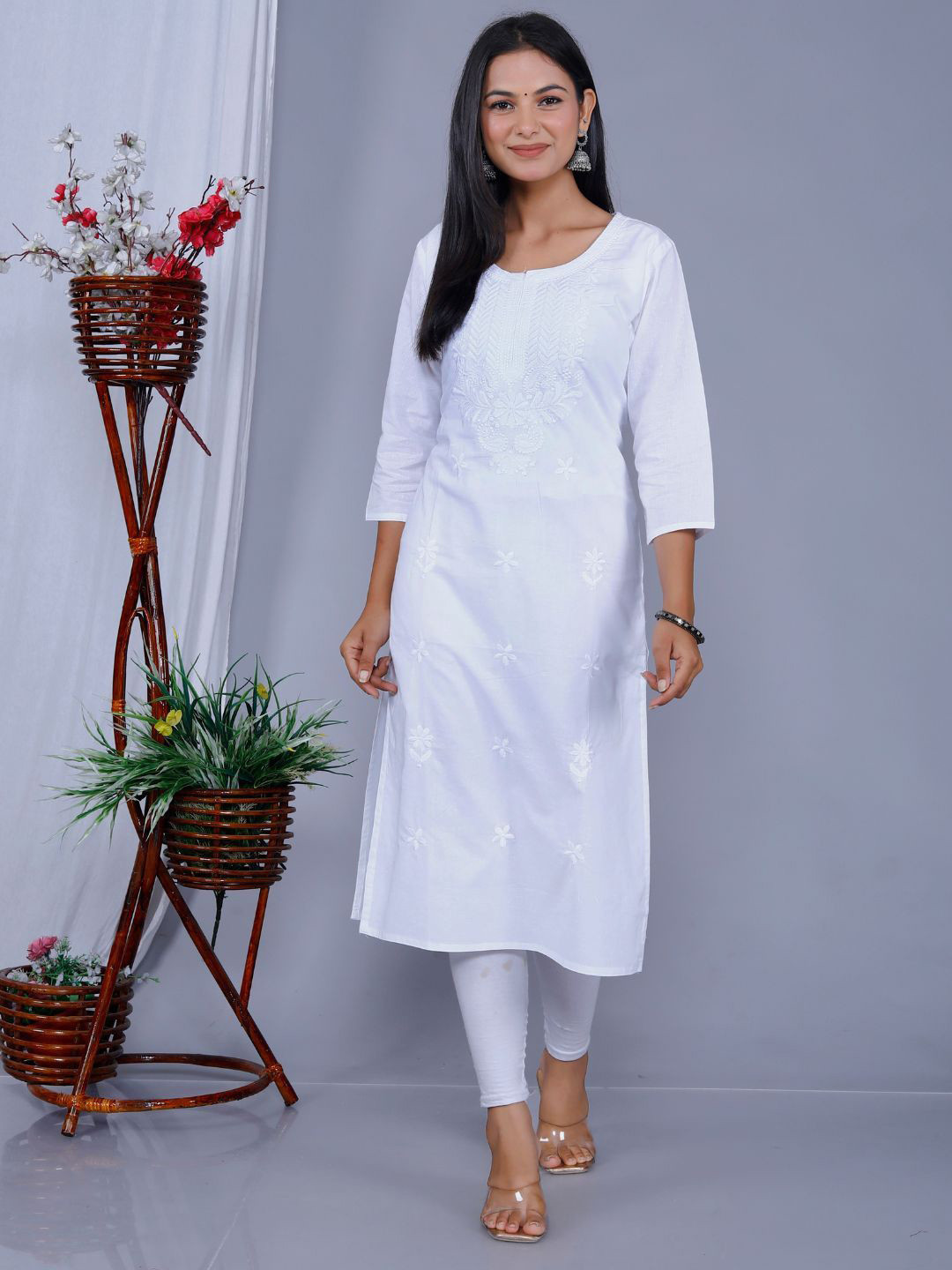ANKIT INTERNATIONAL Women Printed Chikankari Pure Cotton Chikankari Kurti