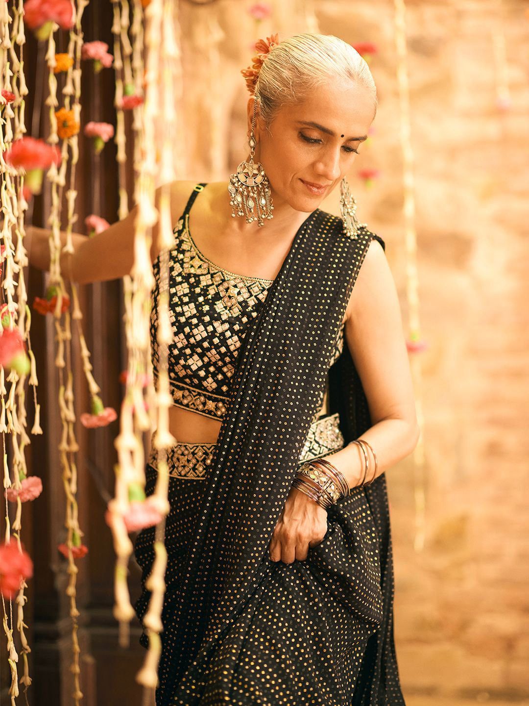 Global Desi Printed Embroidered Border Bandhani Saree