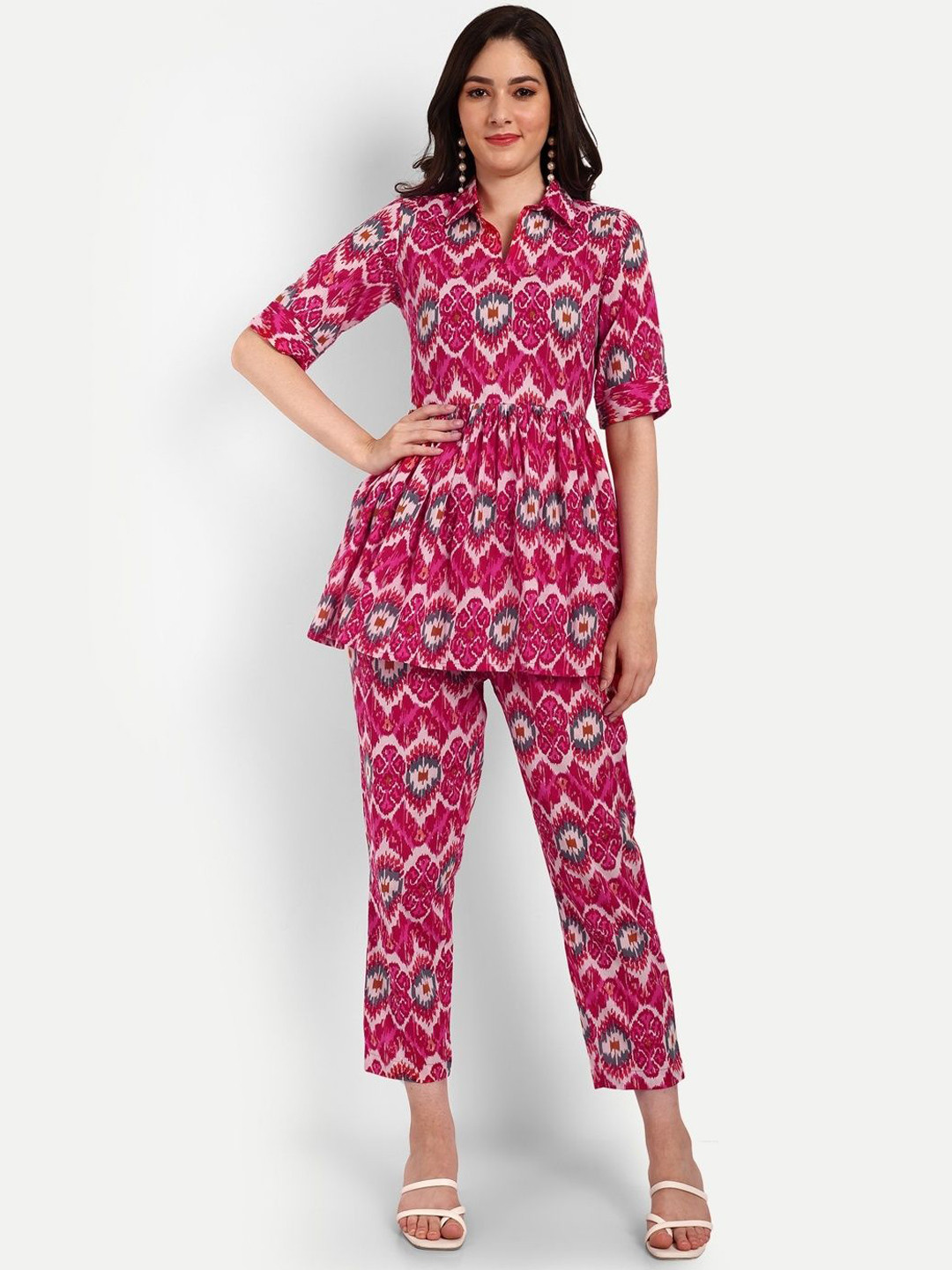 NUNCHII Printed Pure Cotton Peplum Co-Ord Sets
