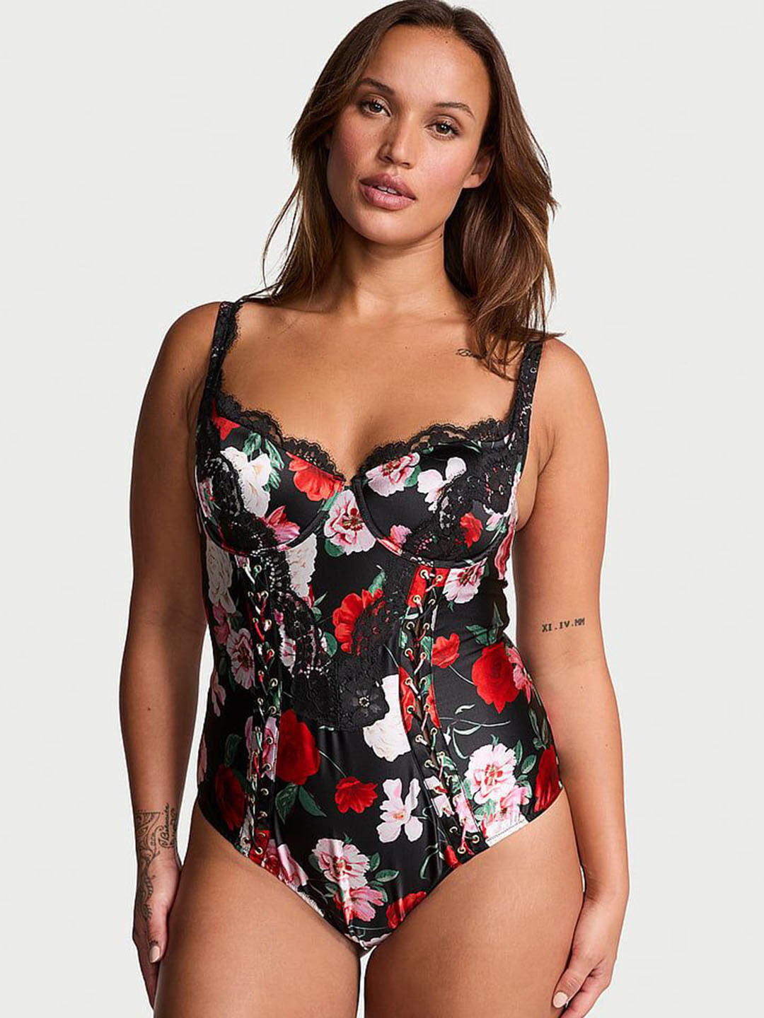 Victoria's Secret Women Floral Printed Lace-Trim Cupped Bodysuit