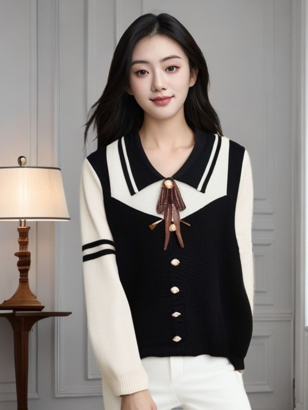 StyleCast Black Colourblocked V-neck Long Sleeve Top