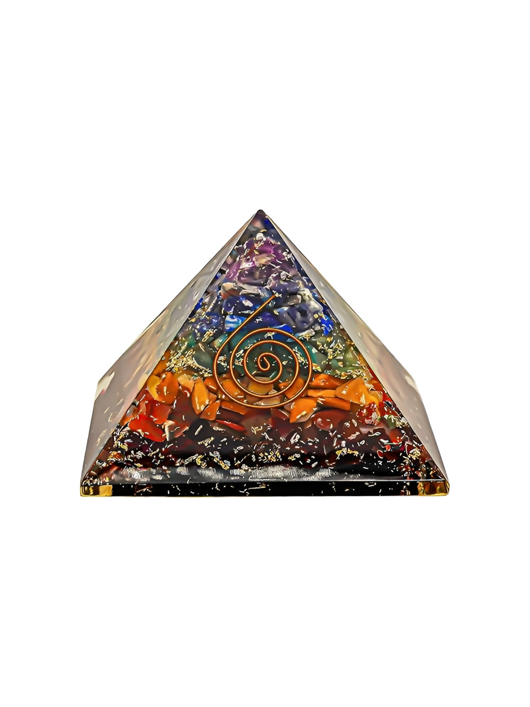 Gemsmantra 7 Chakra Orgonite Pyramid Orange Crystal Glossy Prayer Room Tiny Showpiece - 4.3 Inches