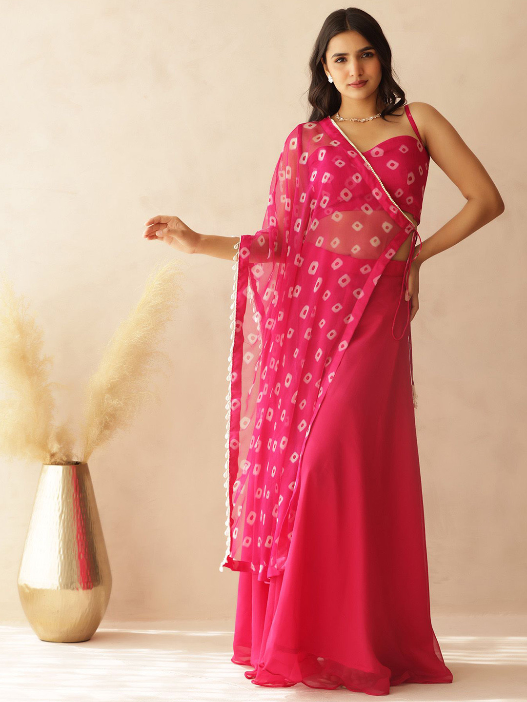 DEASHA INDIA Georgette Crop Top With Palazzo & Shrug