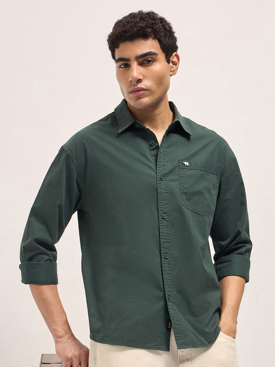 THE BEAR HOUSE Men's Cotton Solid Relax Fit Overshirt
