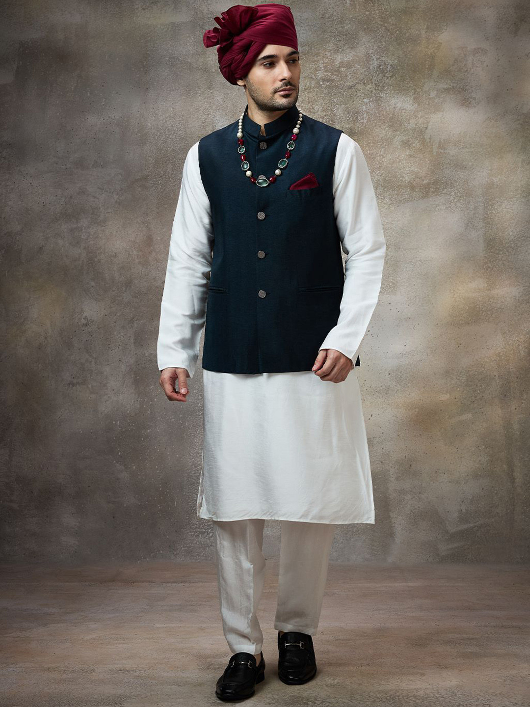 Rivaar By Rocky Star Mandarin Collar Straight Kurta And Pyjamas With Nehru Jacket