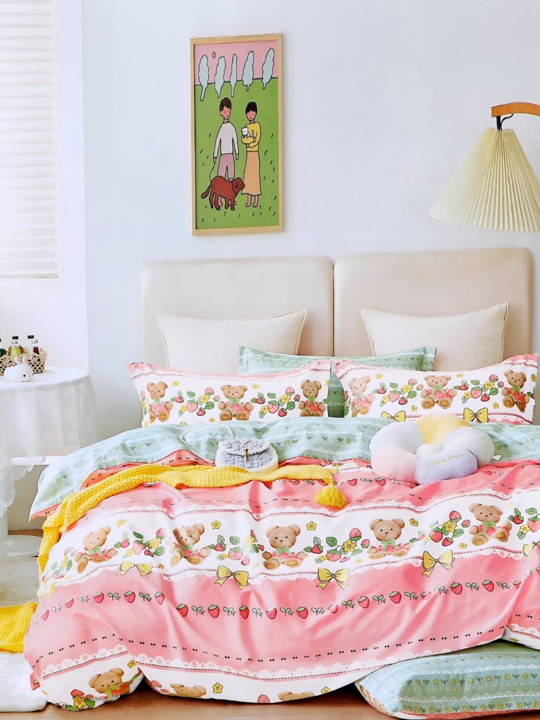 KIDS WONDERS White Conversational Microfiber 210 TC King Fine Bedsheet with a Pillow Cover-90 x 100 inches