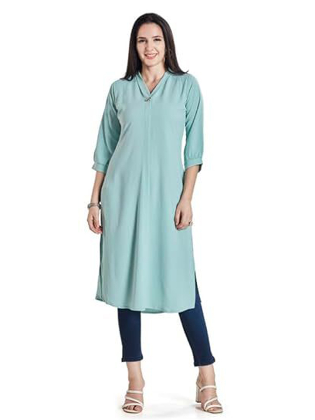 Nioni Women Satin V-Fold Neck Kurta V-Neck Kurti