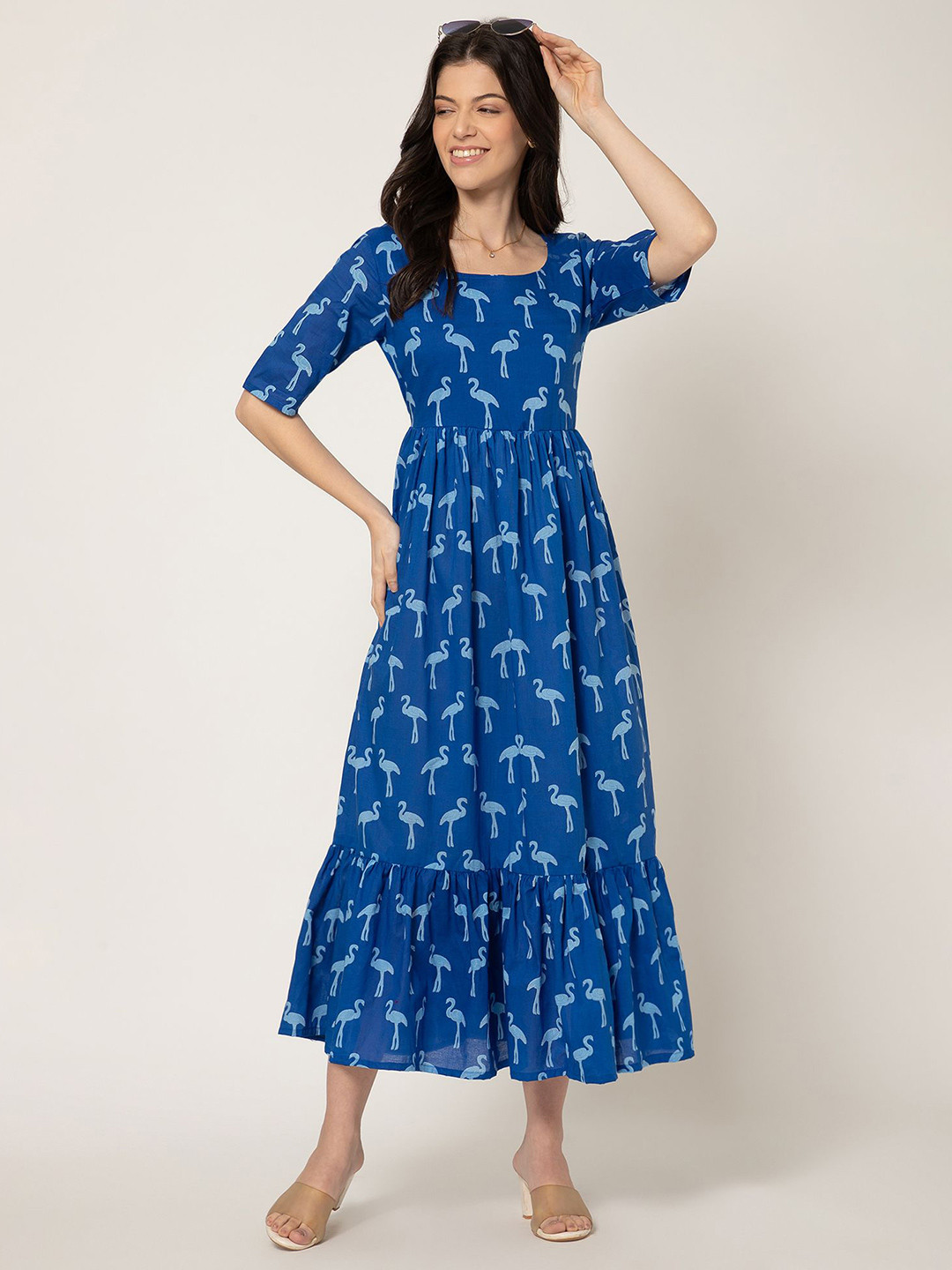 Bhavika Women Pure Cotton Graphic Printed Fit and Flare Dress