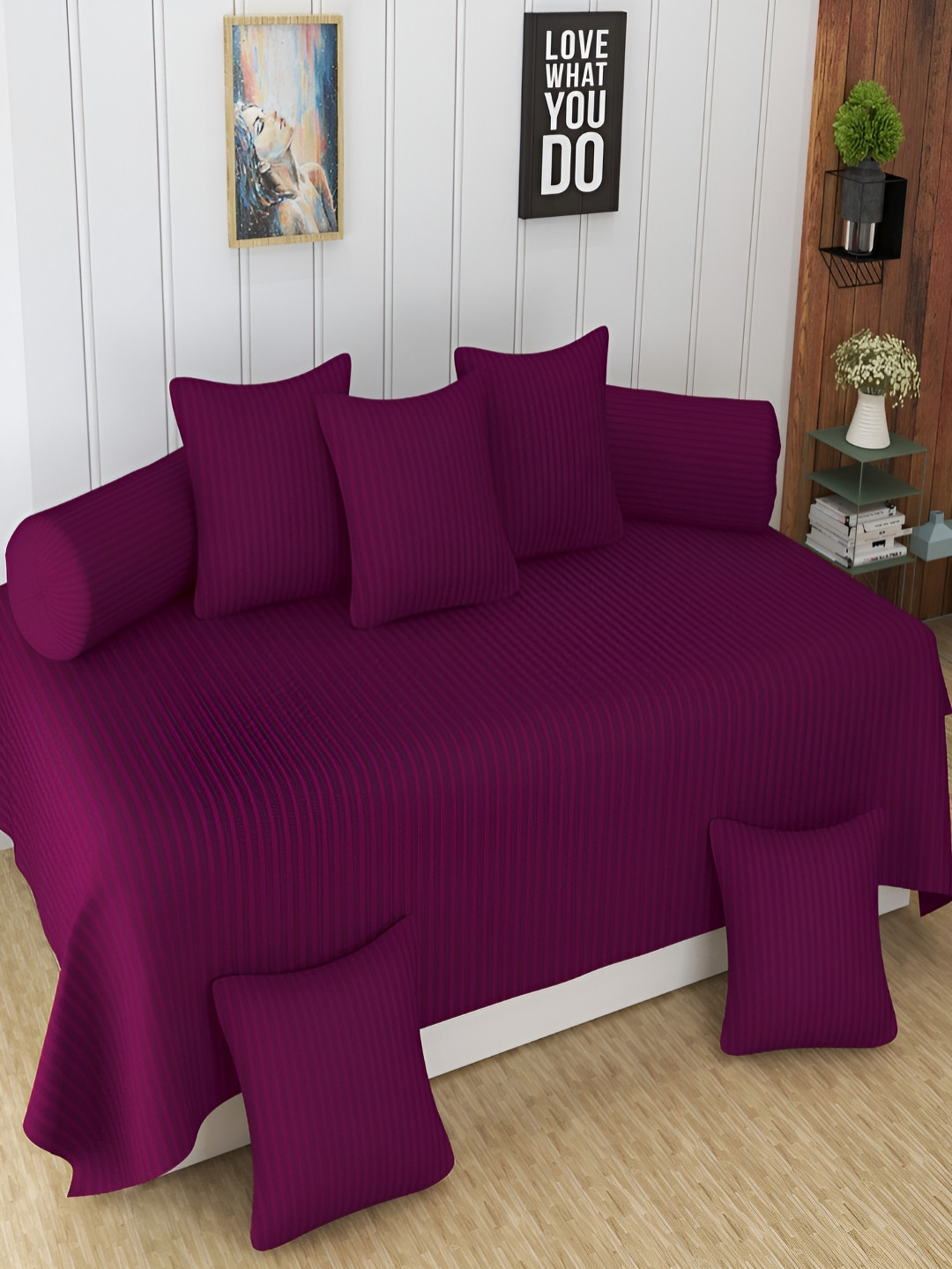 Aura Violet & White 8 Pieces Striped Diwan Set