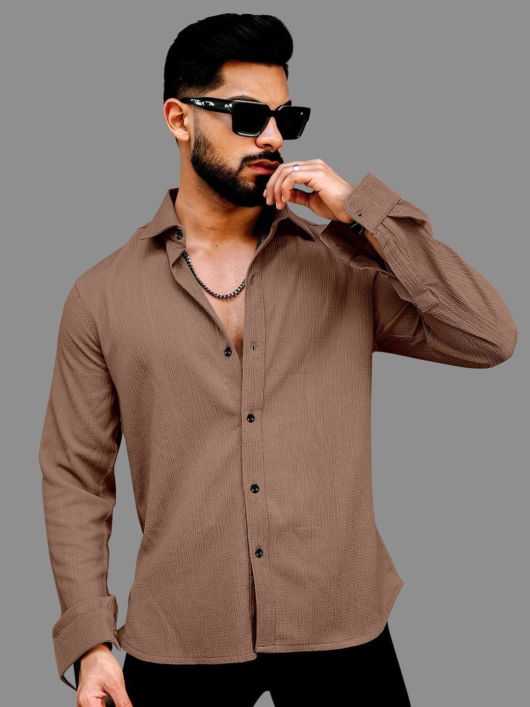 VORTEX Men Original Textured Spread Collar Shirt