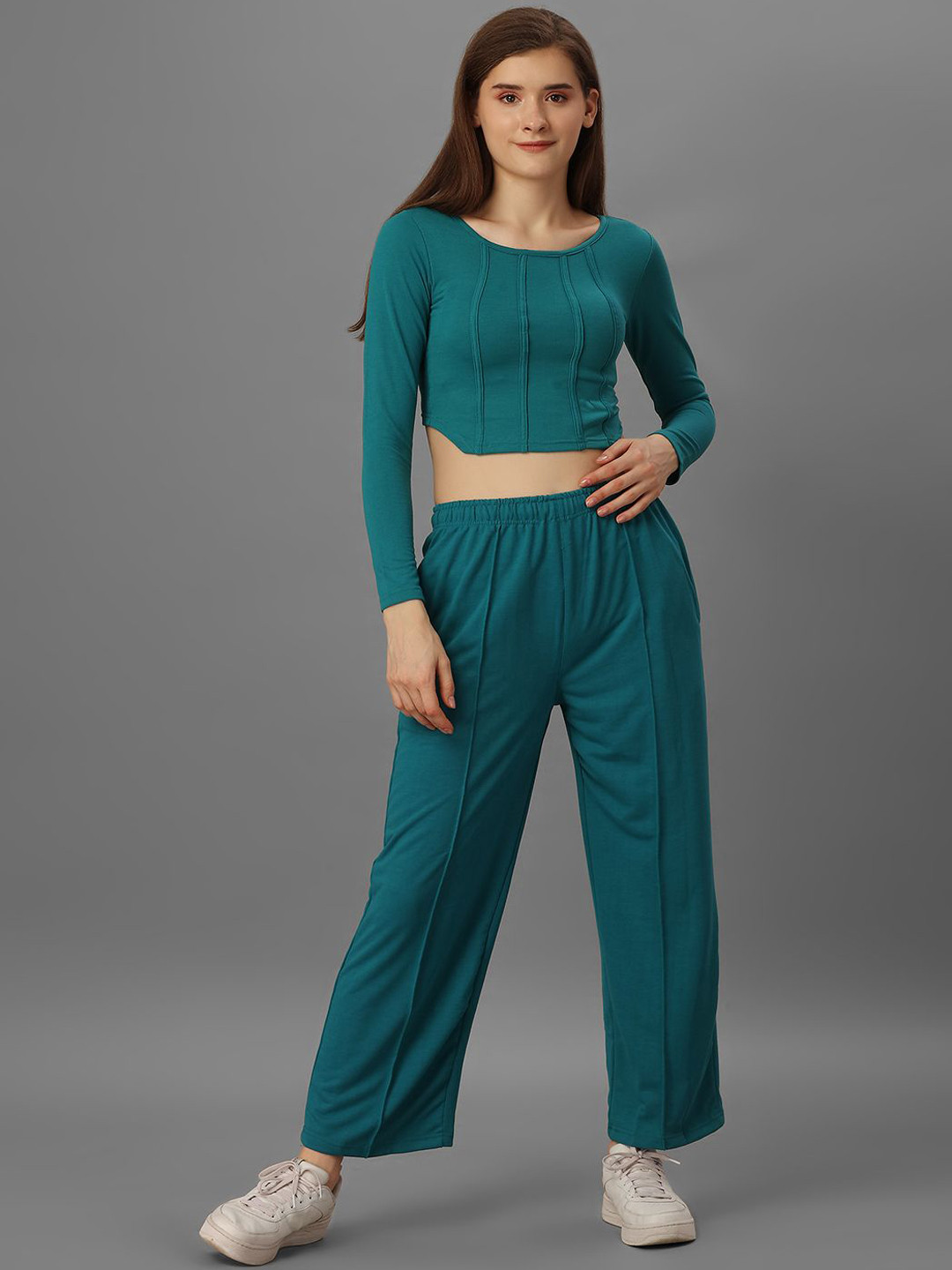 SXV STYLE Long Sleeves Corset Crop Top With Trousers