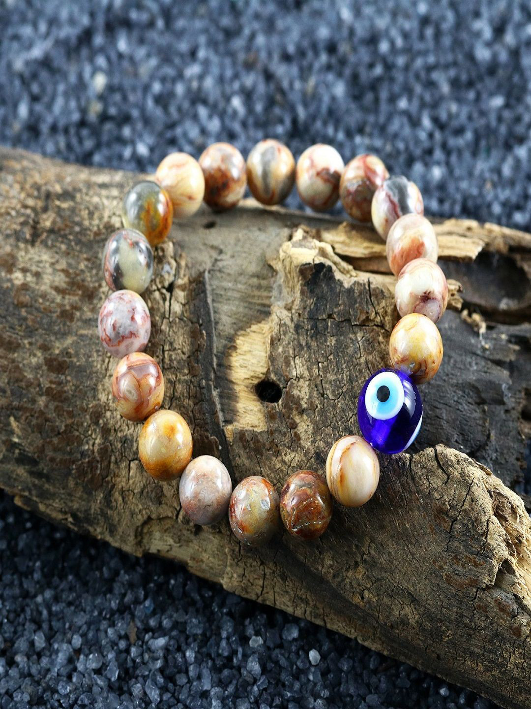 Nirvana Unisex Crystals Crazy Lace Agate and Evil Eye Stretch Bracelet