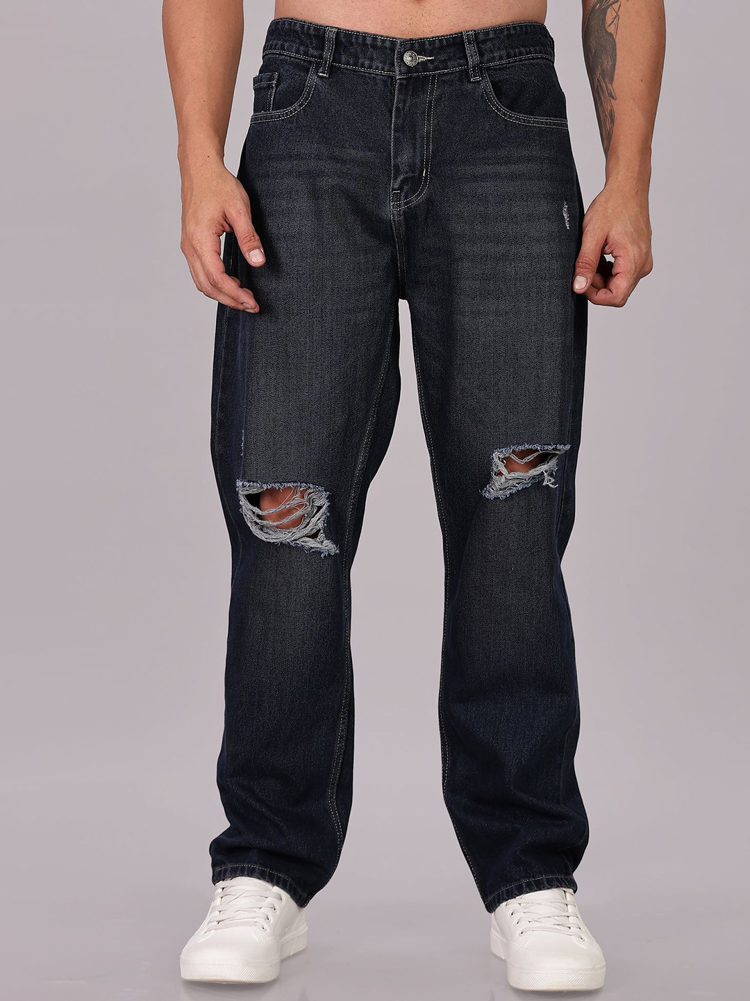 FOUL CHILD Men Baggy Fit Mid-Rise Mildly Distressed Non Stretchable Jeans