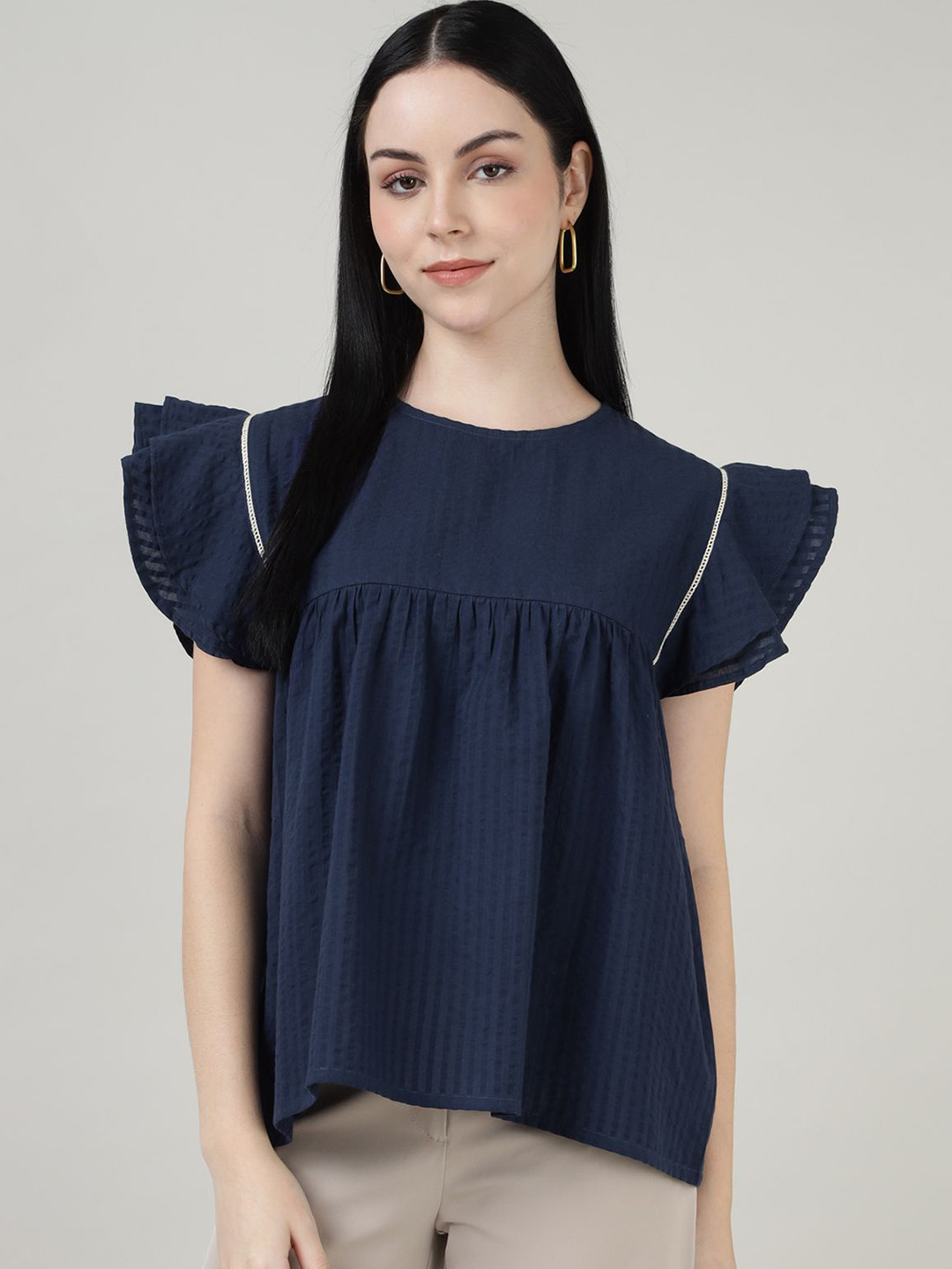 Sands of India Flutter Sleeve Cotton Top