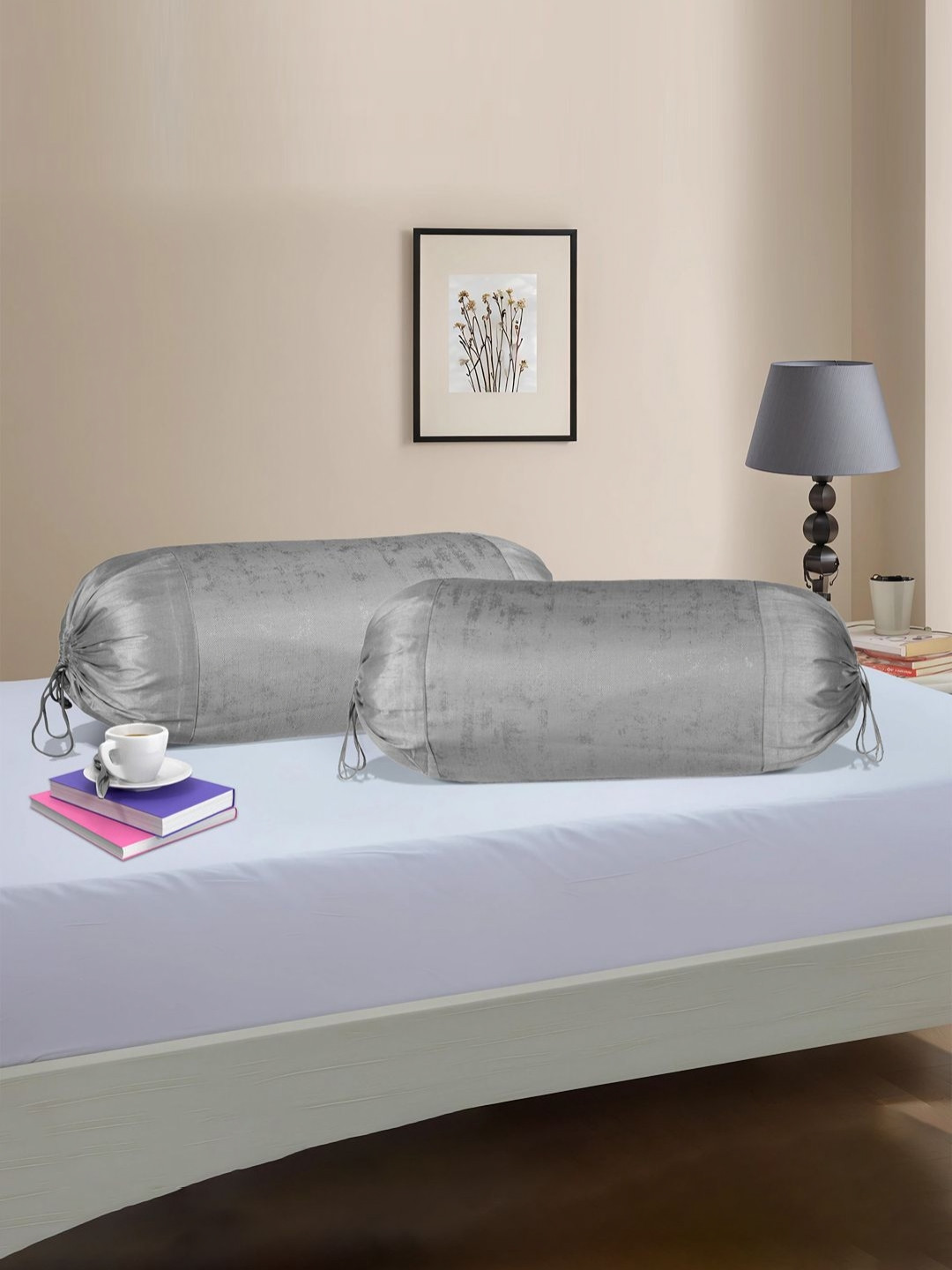 Myntra Elegant Homes Grey 2 Pieces Extremely Light Bolster Covers
