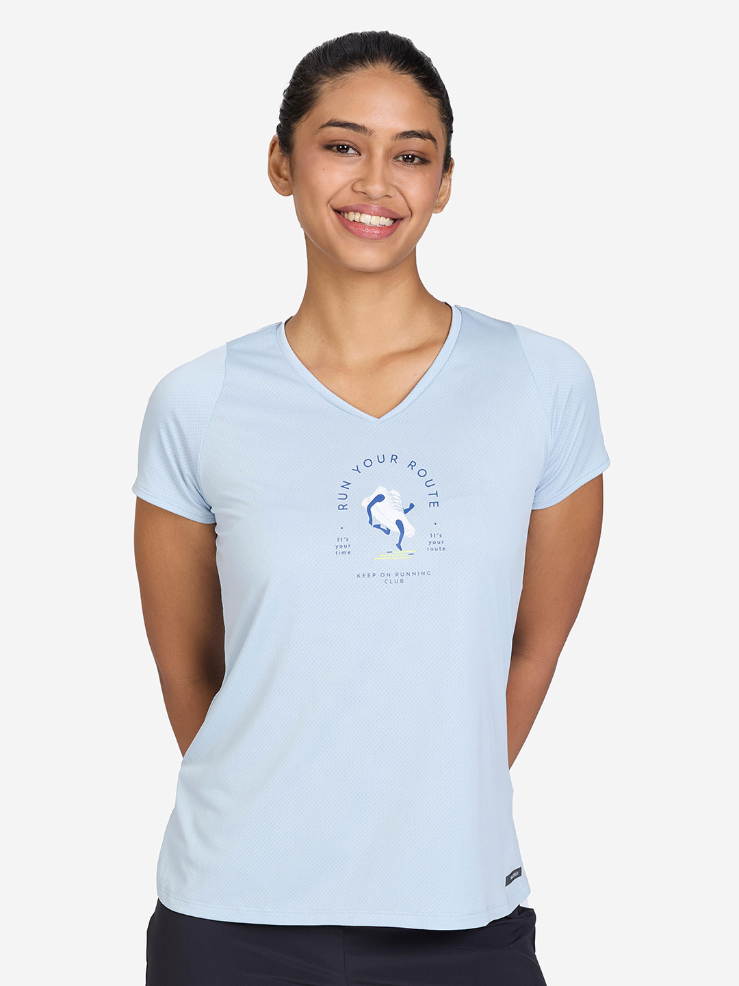 Decathlon KALENJI - Women Graphic Printed V-Neck Slim Fit T-Shirt