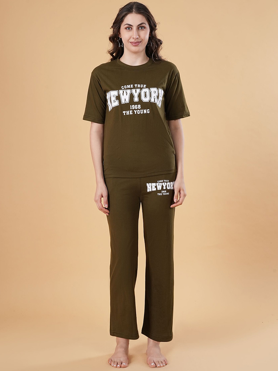 BAESD Printed Round Neck T-Shirt With Trousers Night Suits