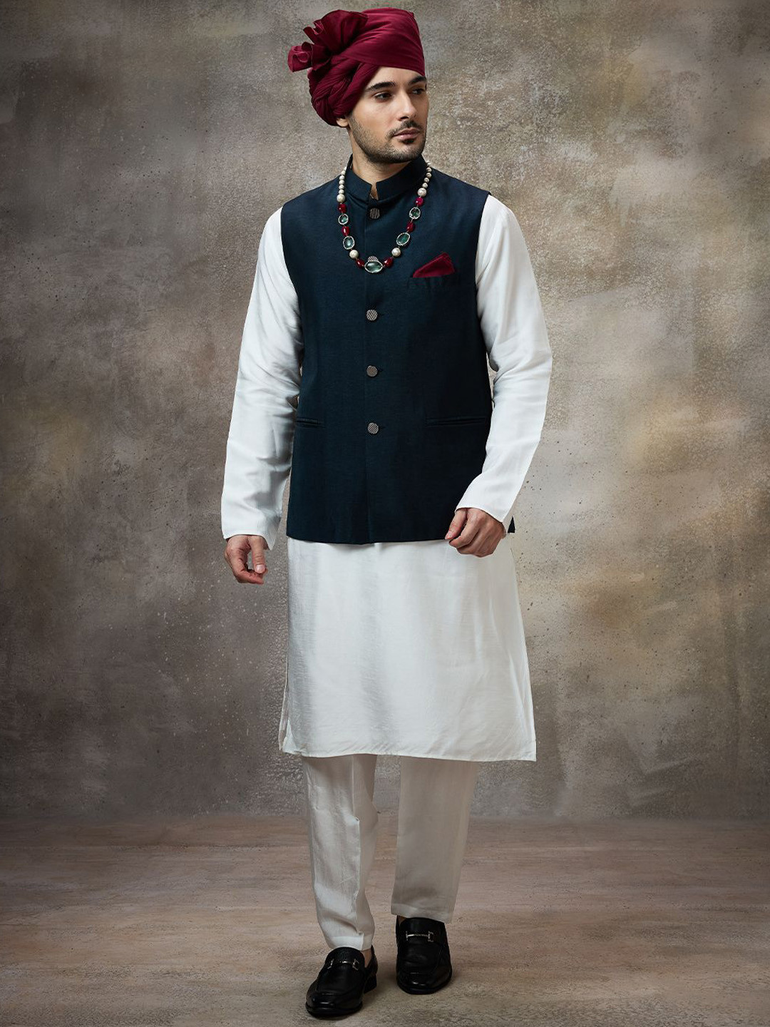 Rivaar By Rocky Star Mandarin Collar Straight Kurta With Pyjamas And Nehru Jacket