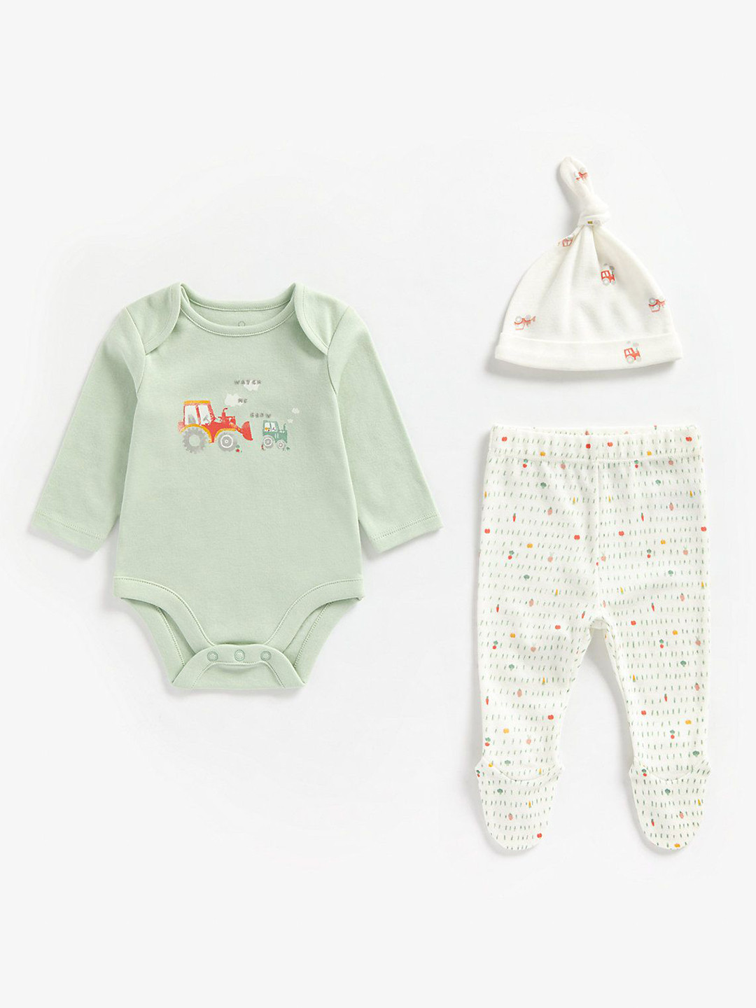 mothercare Boys Vehicle Printed Pure Cotton T-shirt With Trouser Bodysuit Set