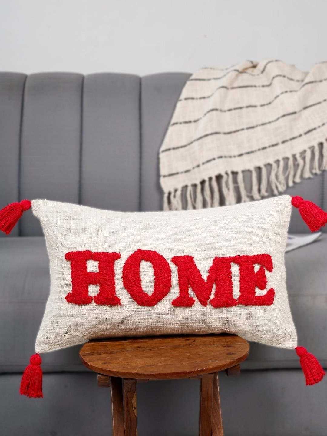 HOMADORN Hand Tufted Embroidered Cotton Rectangle Cushion Covers - 11.8 x 19.7 In