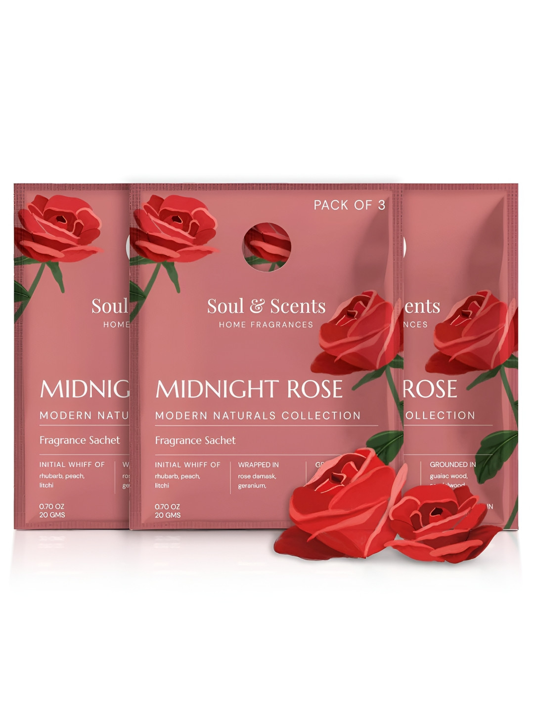 SOUL & SCENTS Pack of 3 Rose Fragrance Sachet -20gm Each
