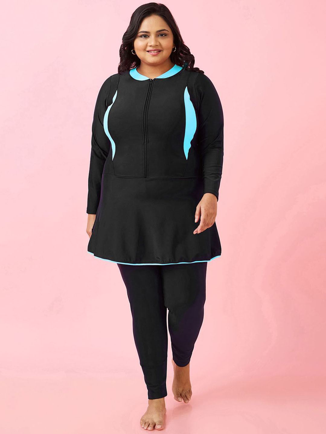 LYCOT Women Side Panels Round Neck Swimming Dress