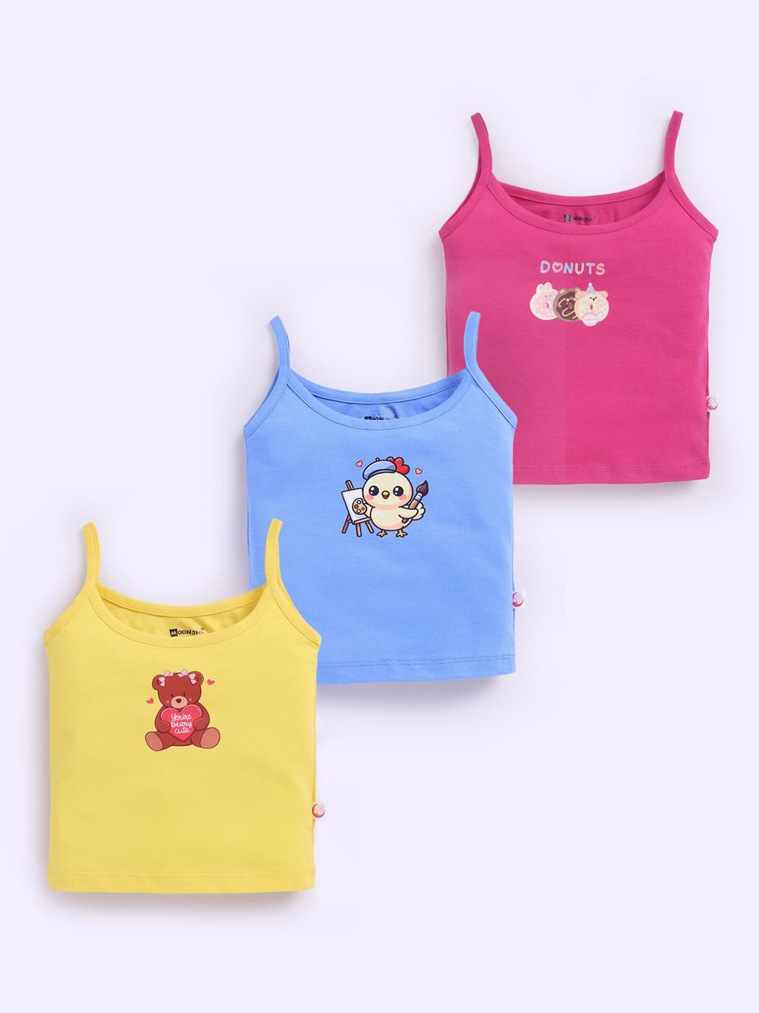 MooNKids Infant Kids Pack Of 3 Printed Cotton Basic Vests
