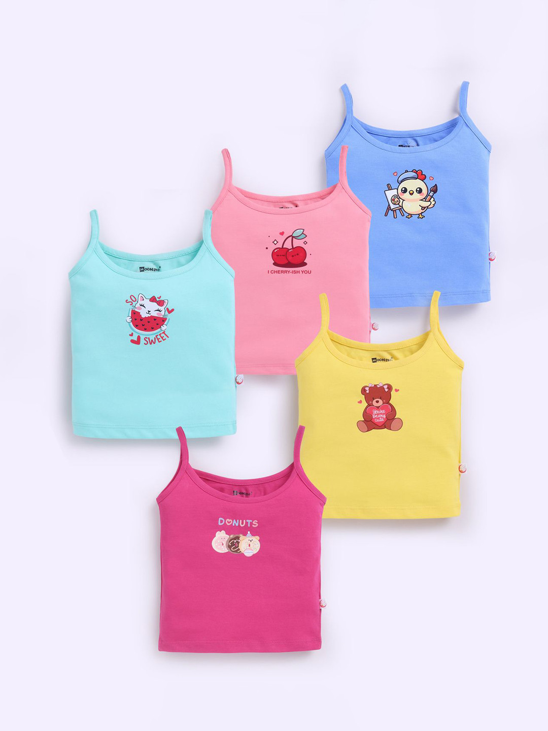 MooNKids Kids Pack Of 5 Cotton Vests R1-MK_Slip_5 pnk fucsia ylw dep blu p.blu
