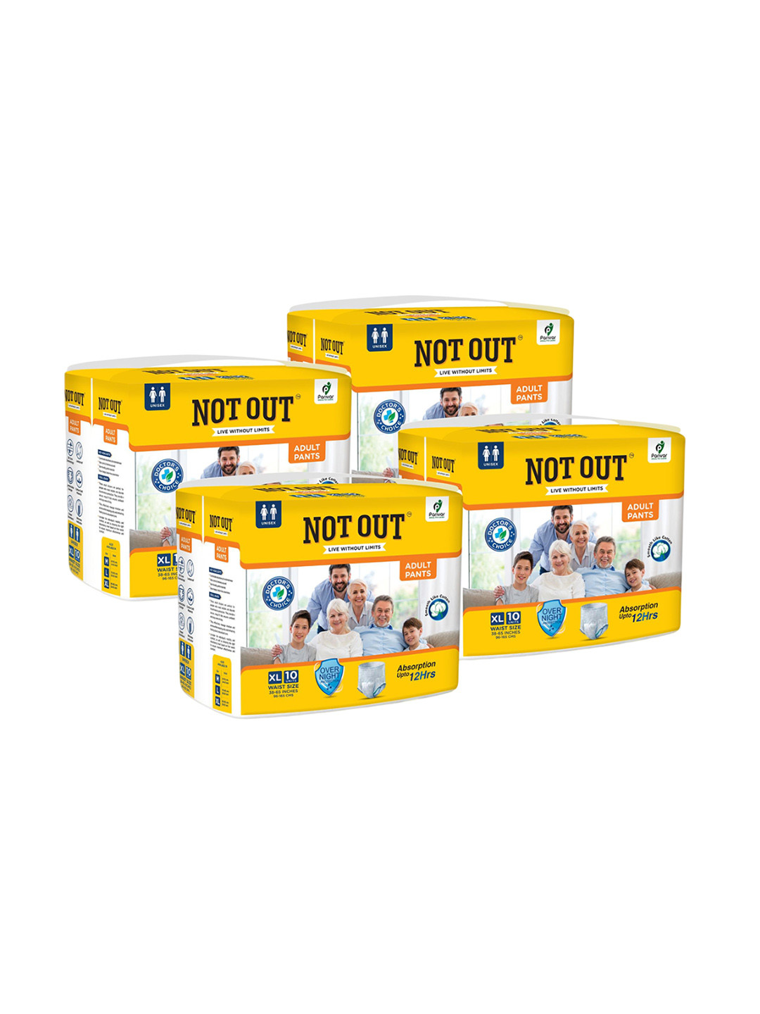 Not Out Set Of 4 3D Core Technology Adult Diapers - 10 Pcs Each - XL