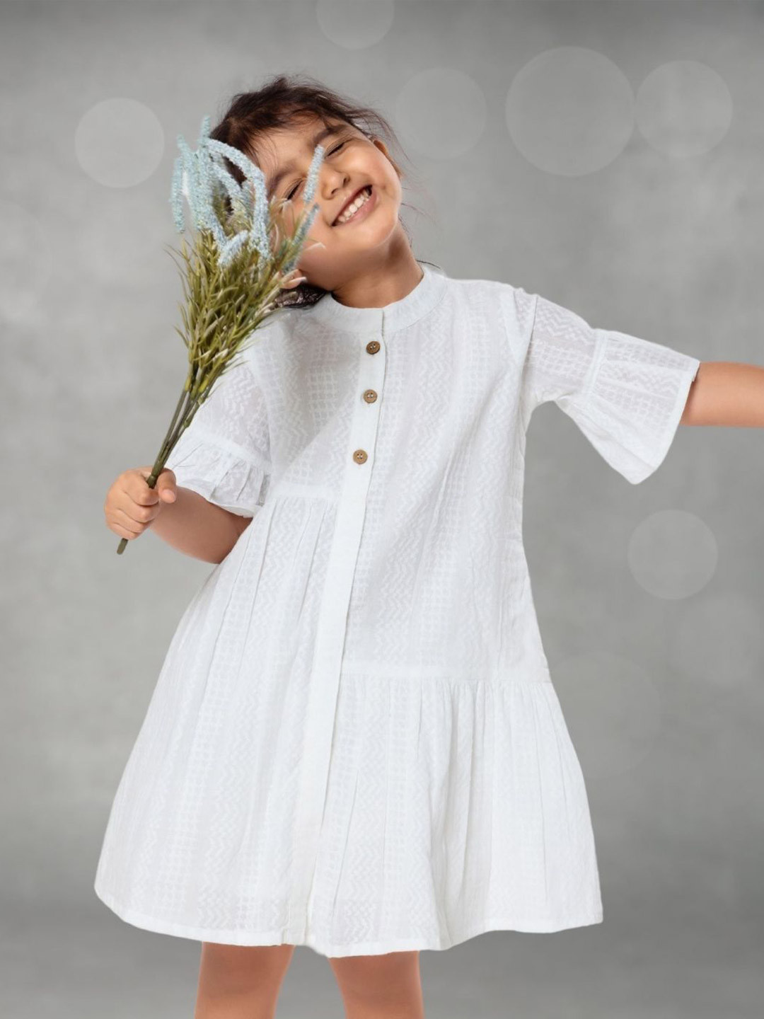 Tura Turi Girls Mandarin Collar Bell Sleeves Knee Length A-Line Dress