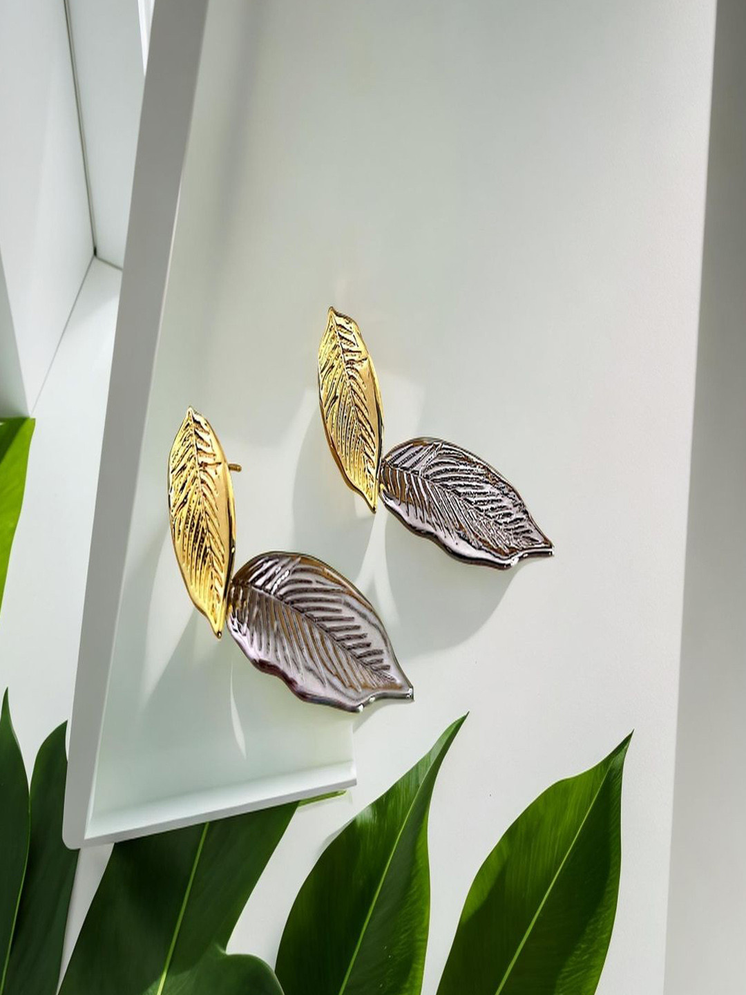 Bucciato Private Limited Gold-Plated Leaf-Shaped Drop Earrings