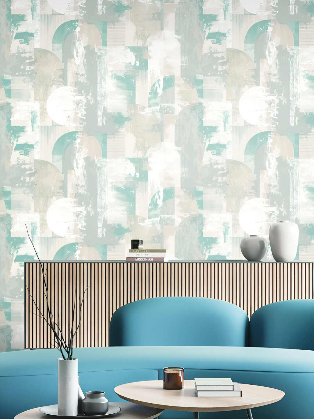 Fedora Wallpapers Cream & Grey 3D Abstract Printed Waterproof Wallpaper