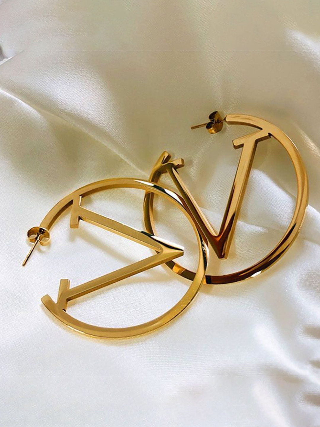 Aiza 18KT Gold Plated Eclipse Vivid V Enamel Hoops Earrings