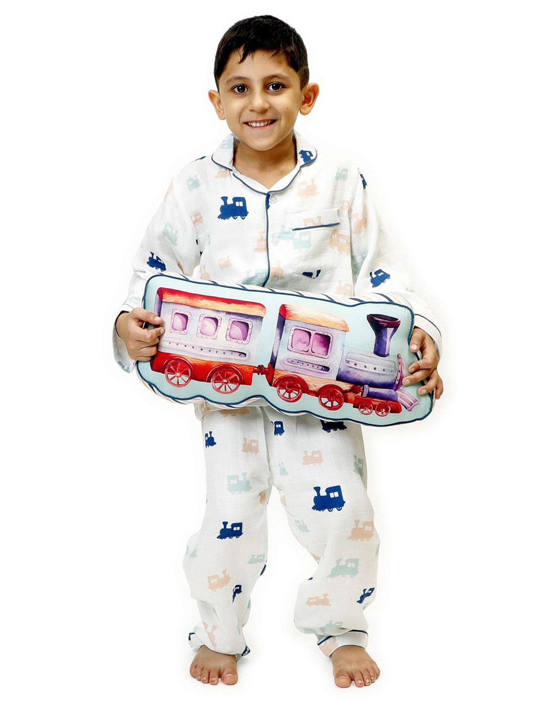 Snuggly Spaces Ollie the Train Boys Bamboo Muslin Printed Night Suits