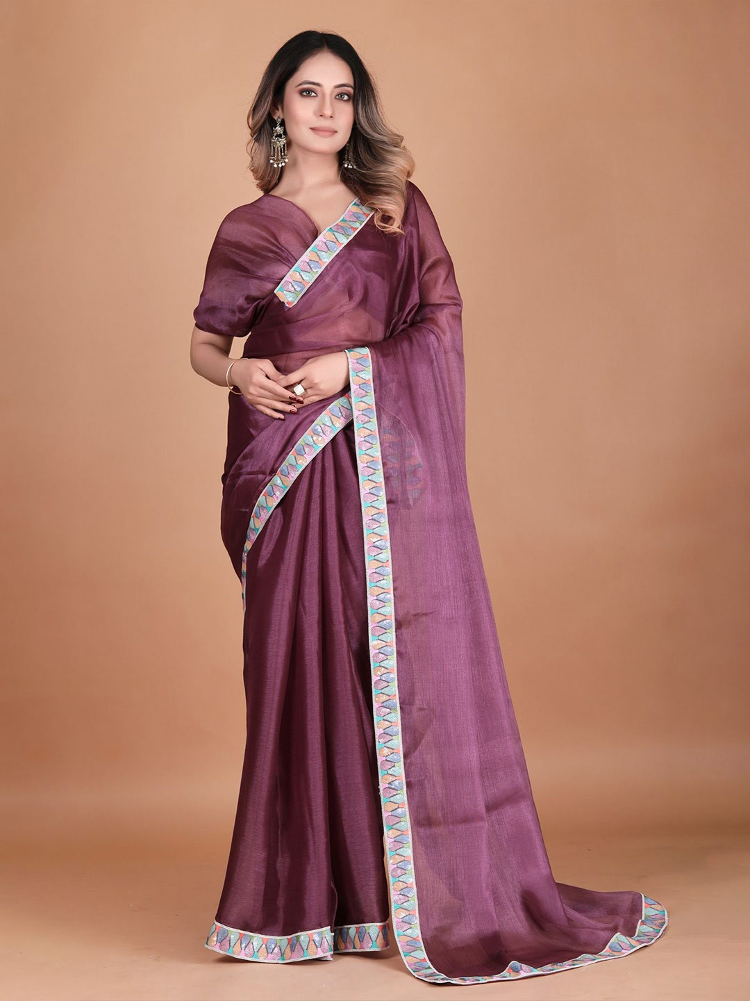 Anneca Sequinned Embellished Chiffon Party Saree