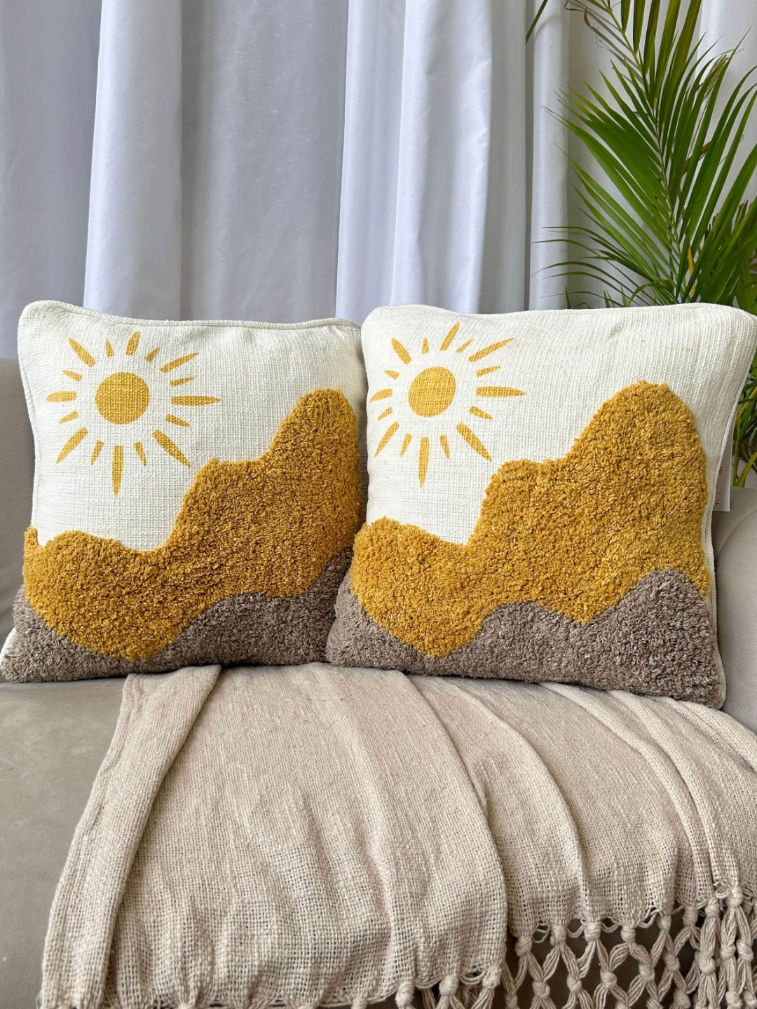 EXPORT HOUSE Breathable Self Design Cotton 2 Pcs Square Cushion Covers - 16 x 16 In
