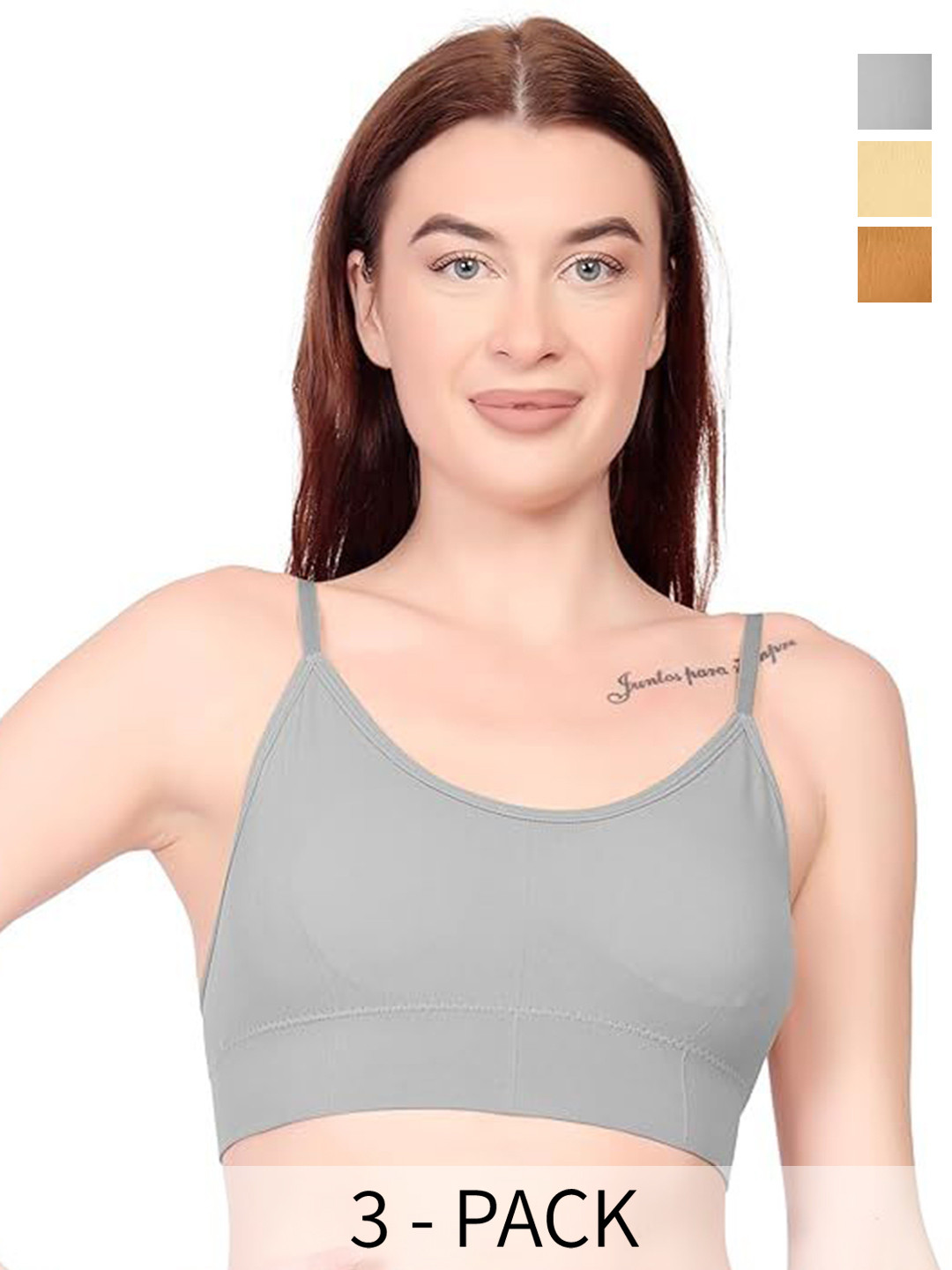 BRACHY Pack Of 3 Full Coverage Lightly Padded Non-Wired Low Back Bralette Bra