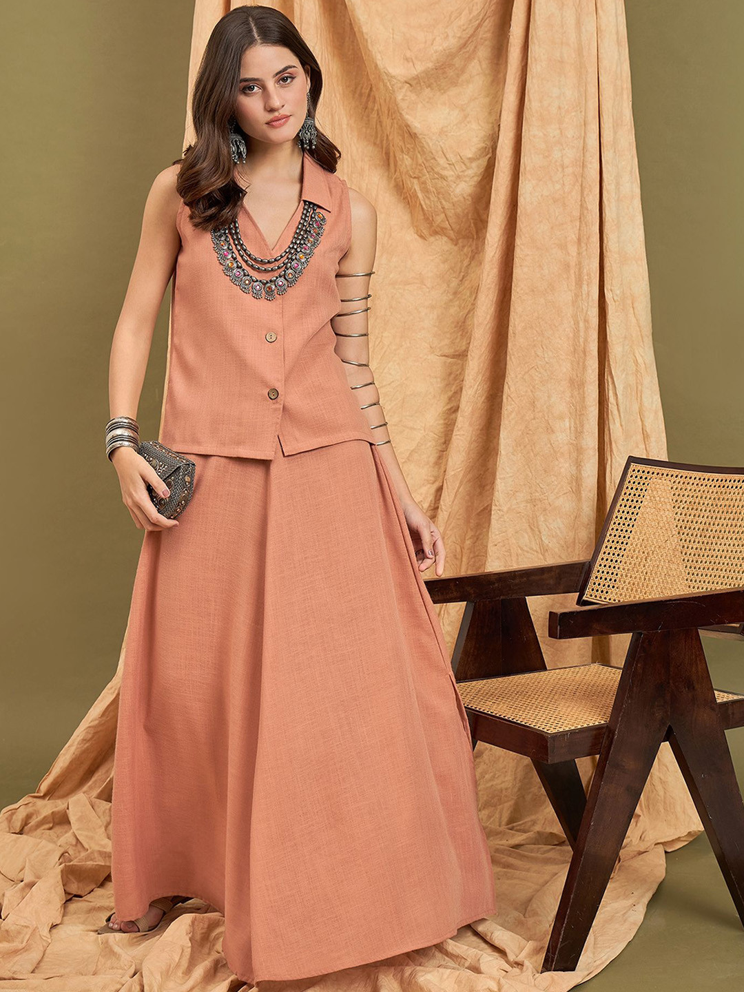 InWeave Sleeveless Linen Shirt & Maxi Skirt