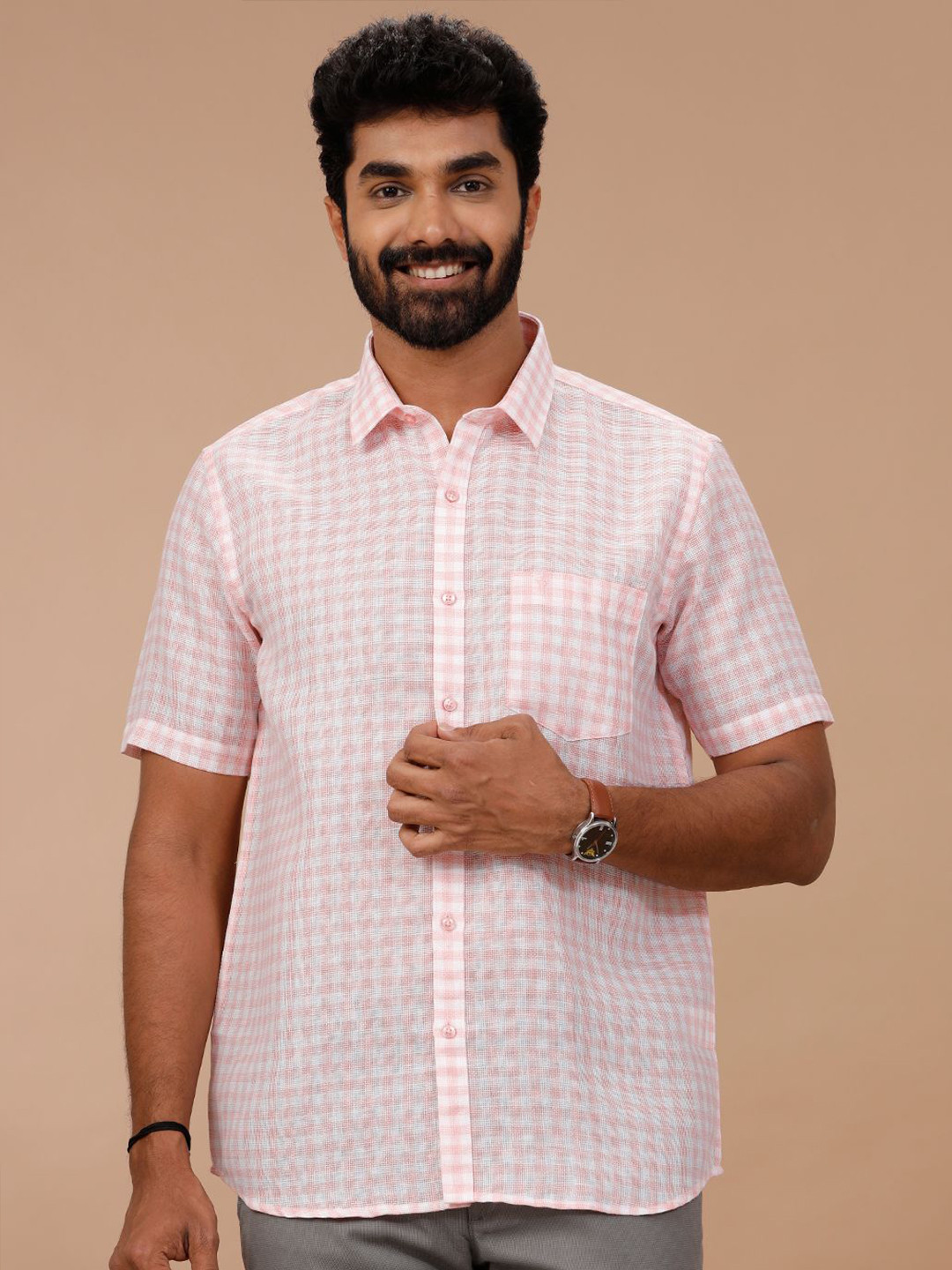 Ramraj Men Micro Checks Checked Slim Fit Casual Shirt