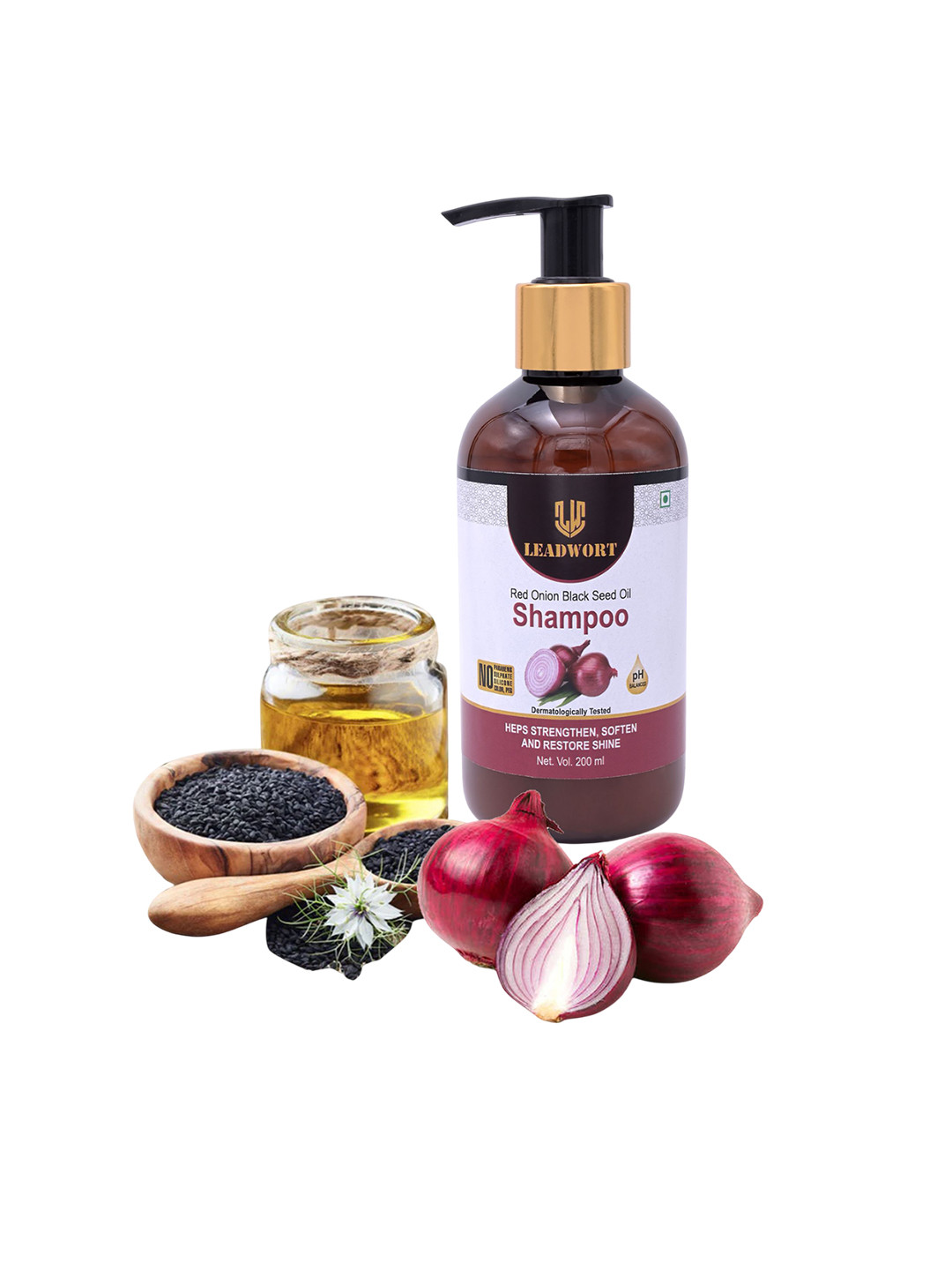 LEADWORT Red Onion Black Seed Shampoo With Black Seed Oil - 200 ml