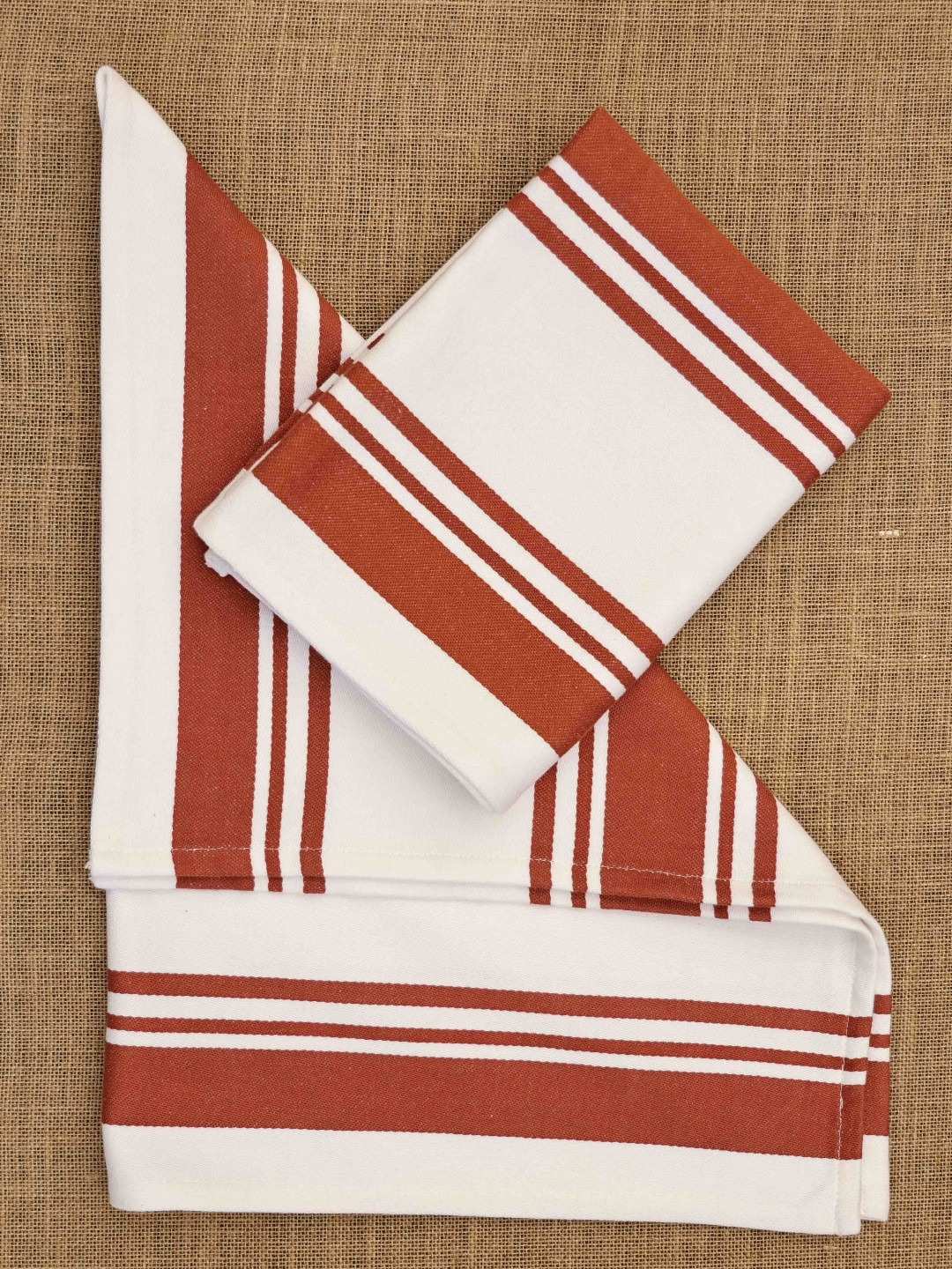 Ariana White & Rust-Colored 2 Pieces Striped Cotton Highly Absorbent Soft Kitchen Towels